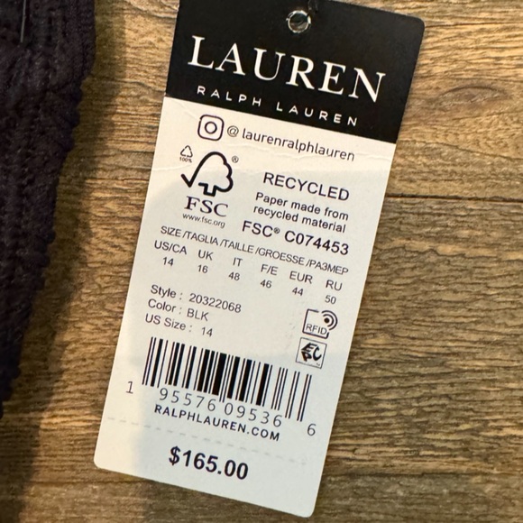 NWT Ralph‎ Lauren Women’s Ottoman Mesh Square Neck One Piece Swimsuit. Black 14 - Picture 8 of 8